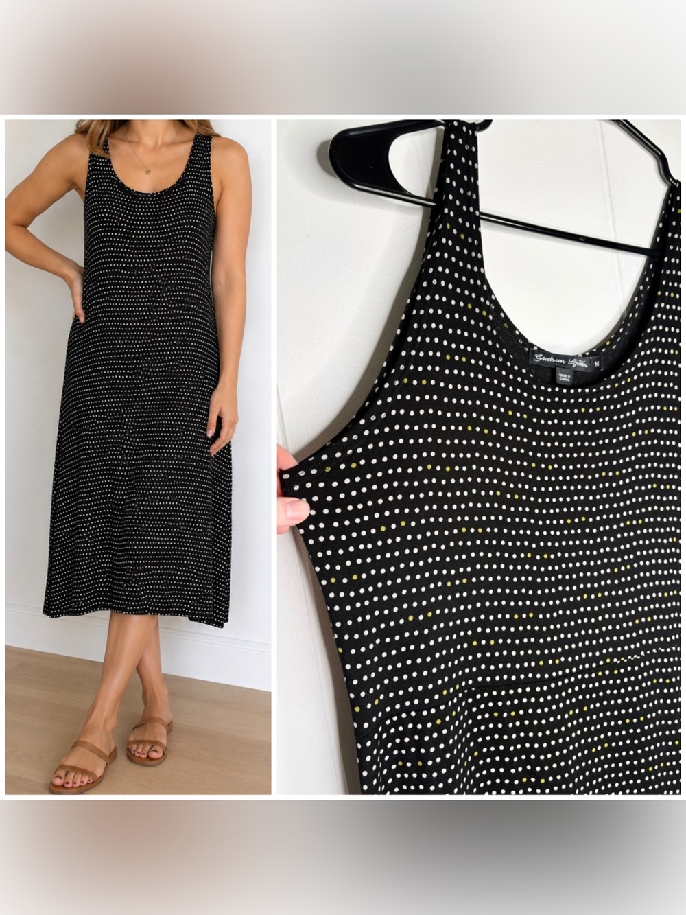 Gudrun Sjödén Micromodal Dress Black White Green Polka Dots Medium Laganlook